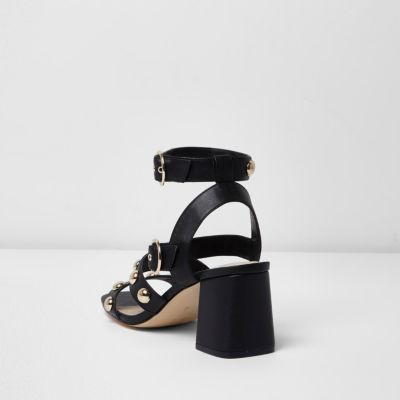 Black stud block heel sandals